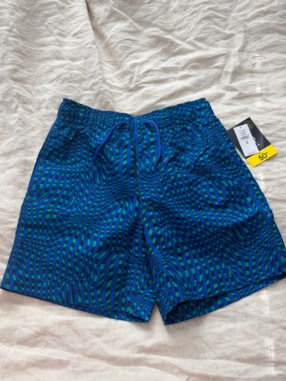 Kids Blue & Green Patterned Swim Trunks